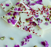 Load image into Gallery viewer, Image of white chocolate barks with pistachio and raspberry