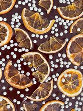 Load image into Gallery viewer, Orange and White Chocolate Pearls Dark Chocolate Bark