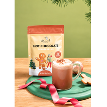 Load image into Gallery viewer, Styled Hot Chocolate Gingerbread bag with festive drink and plate