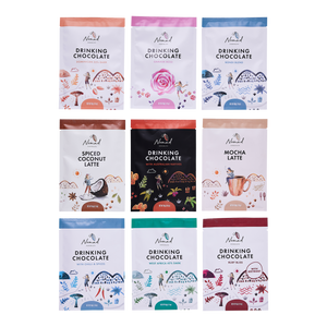 Nomad Chocolate Mini Taste Pack The Try them all bundle, set of 9 minis each 40g. West Africa 45% Dark, Bondi Blend, Dominican 55% Dark, Ruby Bliss with spices and beetroot, Ancient Maya with Spices and Chilli, With Rose, Australian Natives, Spiced Coconut Latte and Mocha Latte. Vegan, Dairy Free and Gluten Free.