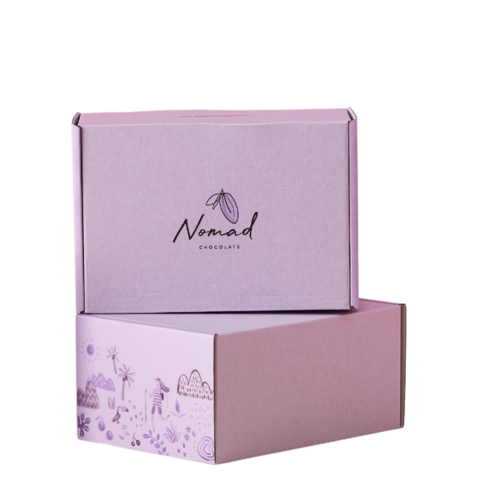 two gift boxes from Nomad chocolate one ont he top of each others. Australian made and recyclable 