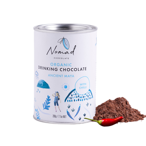 Organic and vegan drinking chocolate with Dominican cacao, chilli, cinnamon, nutmeg, clove and ginger