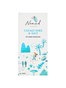 Nomad Chocolate Vegan, dairy and gluten free 72% dark chocolate and Cacao Nibs and Sea Salt