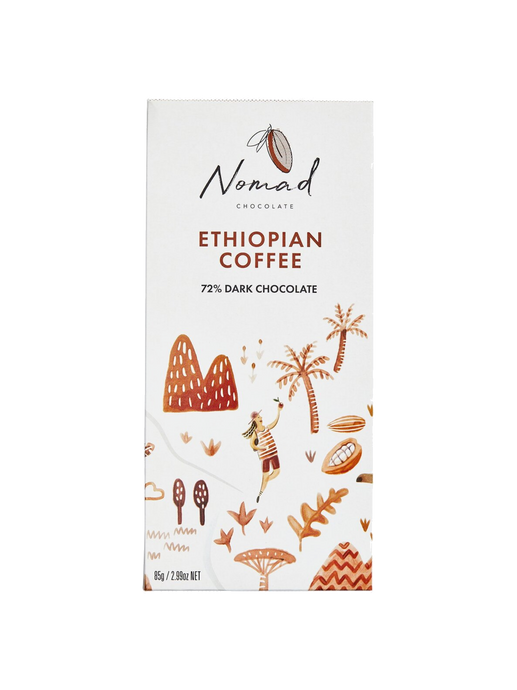 Nomad Chocolate Vegan, dairy and gluten free 72% dark chocolate with roasted Ethiopian Coffee, organic
