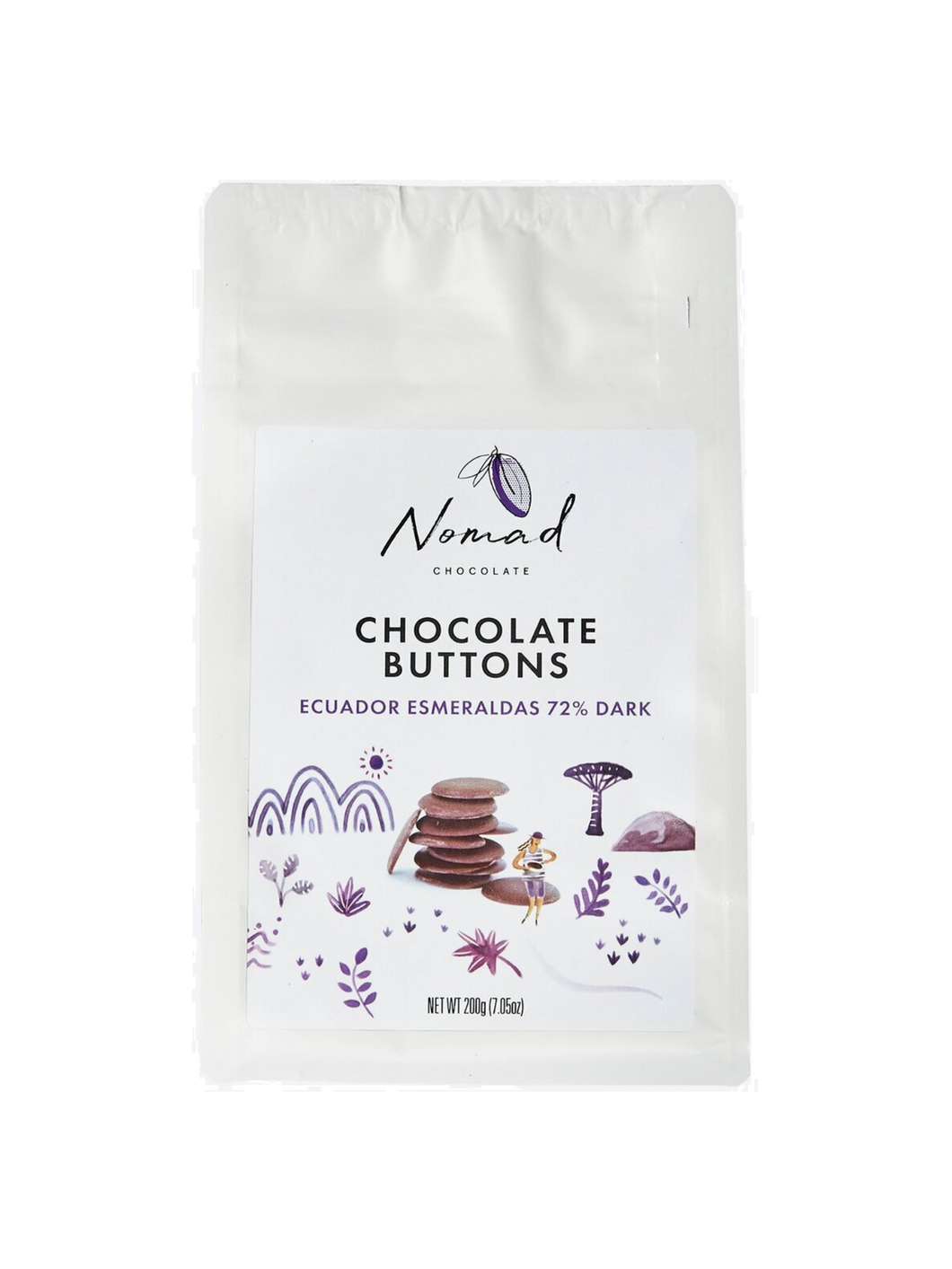 Nomad Chocolate Vegan, dairy and gluten free 72% dark chocolate buttons baking chocolate