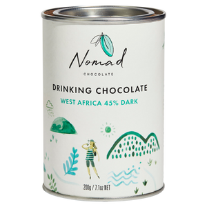 Nomad Hot Chocolate West Africa 45% Dark white tin front side