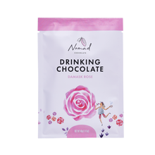 Load image into Gallery viewer, Nomad Drinking Chocolate with Damask Rose, rose petal powder. 40g bag front label